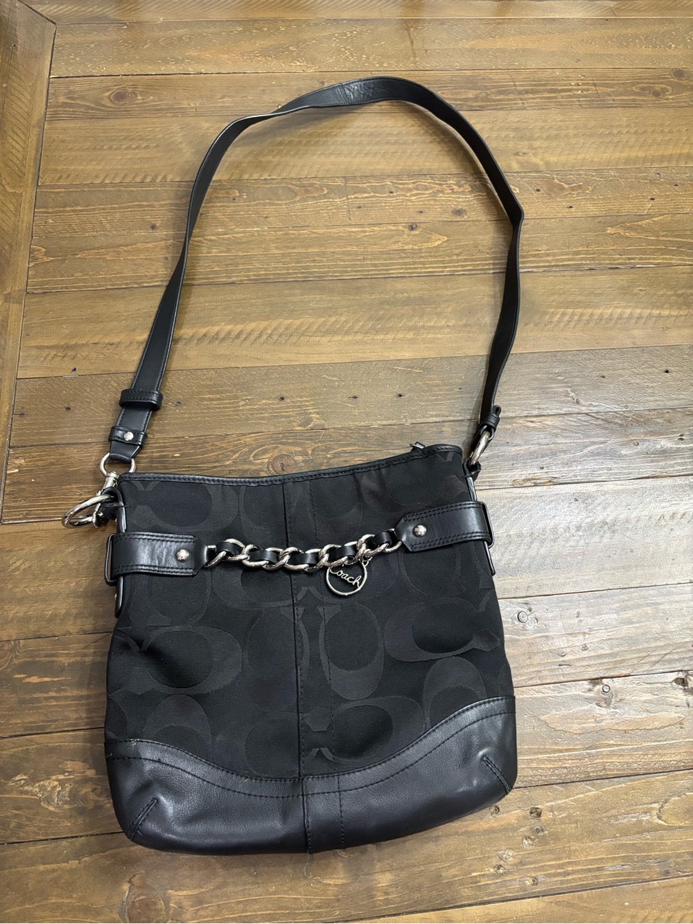 Coach Black Signature Optic Chain Shoulder Bag